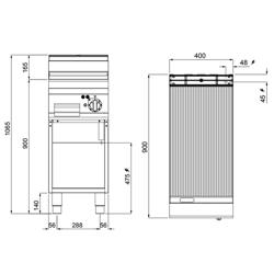 Elektrische bakplaat - 5,7kW - Geribbeld - Bakoppervlak: 396x667mm - met open onderbouw