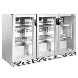 Réfrigérateur de bar – 1350 mm – 330 litres – avec 3 portes vitrées battantes – inox 