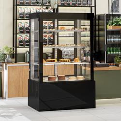 Kühl- & Kuchenvitrine - 1200mm - Doppelverglasung - mit 3 Ablagen & Spiegelfront - Schwarz
