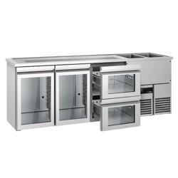 Barkoelkast PREMIUM - 2500x700mm - 2 glazen deuren & 2 laden