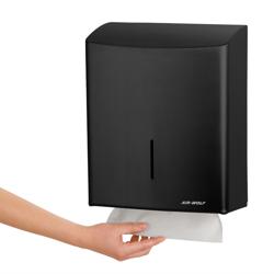 AIR WOLF | Kağıt Havlu Dispenseri - 600 havlu için - paslanmaz çelik - siyah