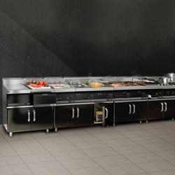 Gas Hob - 36kW - 6 burners - with base cabinet - 3 doors