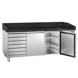 Ψυγείο πίτσας με πάγκο γρανίτη PREMIUM - 2025x800 mm - με 2 πόρτες & 7 συρτάρια - για λαμαρίνες 60x40 εκ.