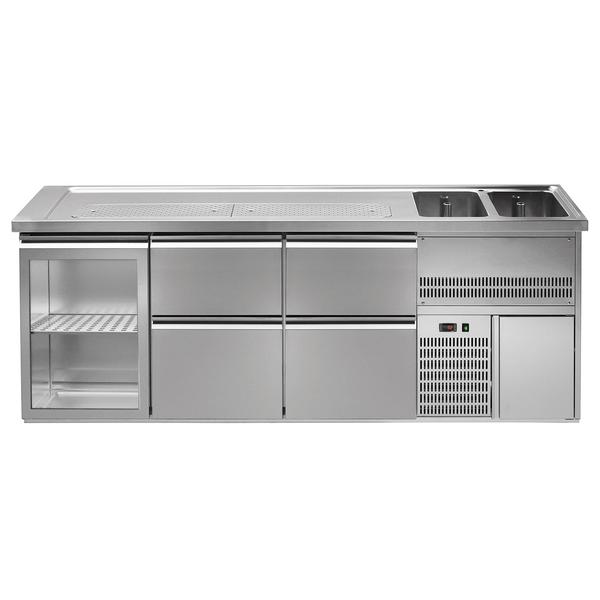 Oluttiski Premium PLUS - 2500x700mm - 1 lasiovi ja 4 laatikkoa