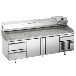 Ψυγείο Πάγκος Πίτσας Premium PLUS - 2305x800mm - με 2 πόρτες & 2 συρτάρια - με ψυχόμενη βιτρίνα - 11x GN 1/4