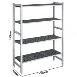 Základní hliníkový regál - 1320x1800 mm - Hloubka: 460 mm - 4 police - Celková nosnost: 900 kg