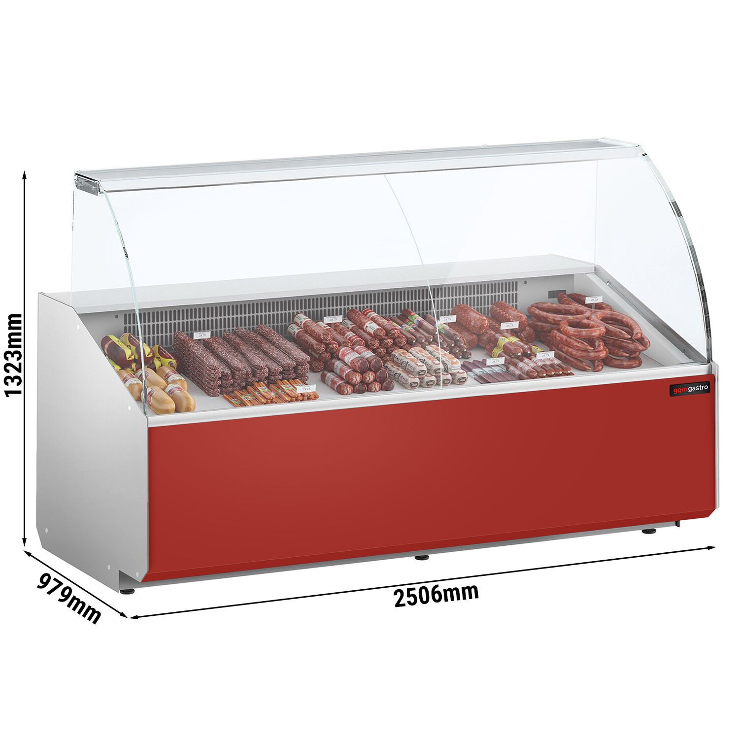 Serve Over Counter - 2506x979mm - double-glazed glass - front panel red - capacity 512 litres