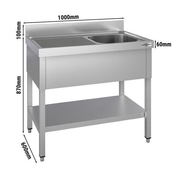 Yıkama Tezgahı ECO - 1000x600mm - Alt raflı & 1 sağ evyeli