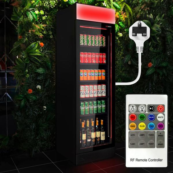 Beverage refrigerator - 345 litres - frameless design - with 1 glass door & coloured LED light - For UK