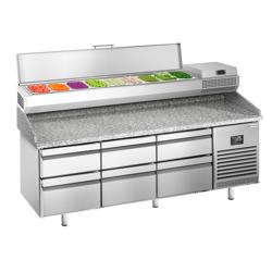 Pizzawerkbank PREMIUM PLUS - 1980x700mm - met granieten werkblad - met 6 laden - incl. opzetkoelvitrine - 9x GN 1/4