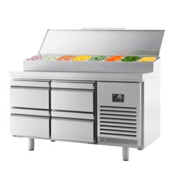 Mesa de preparação refrigerada - 1468x600mm - com 4 gavetas - acessório em aço inoxidável 8x GN 1/4