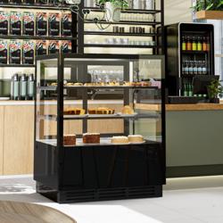 Commercial cake display fridge - 378L - 1000mm - Double glazing - with 2 glass shelves - rear sliding doors - for patisserie - For UK - Black