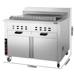 Charcoal - Griglia a carbone professionale - per Adana e Shish Kebab (orizzontale) - 15 spiedi a rotazione automatica - con 2 cassetti raccogli-cenere - con 15 spiedi