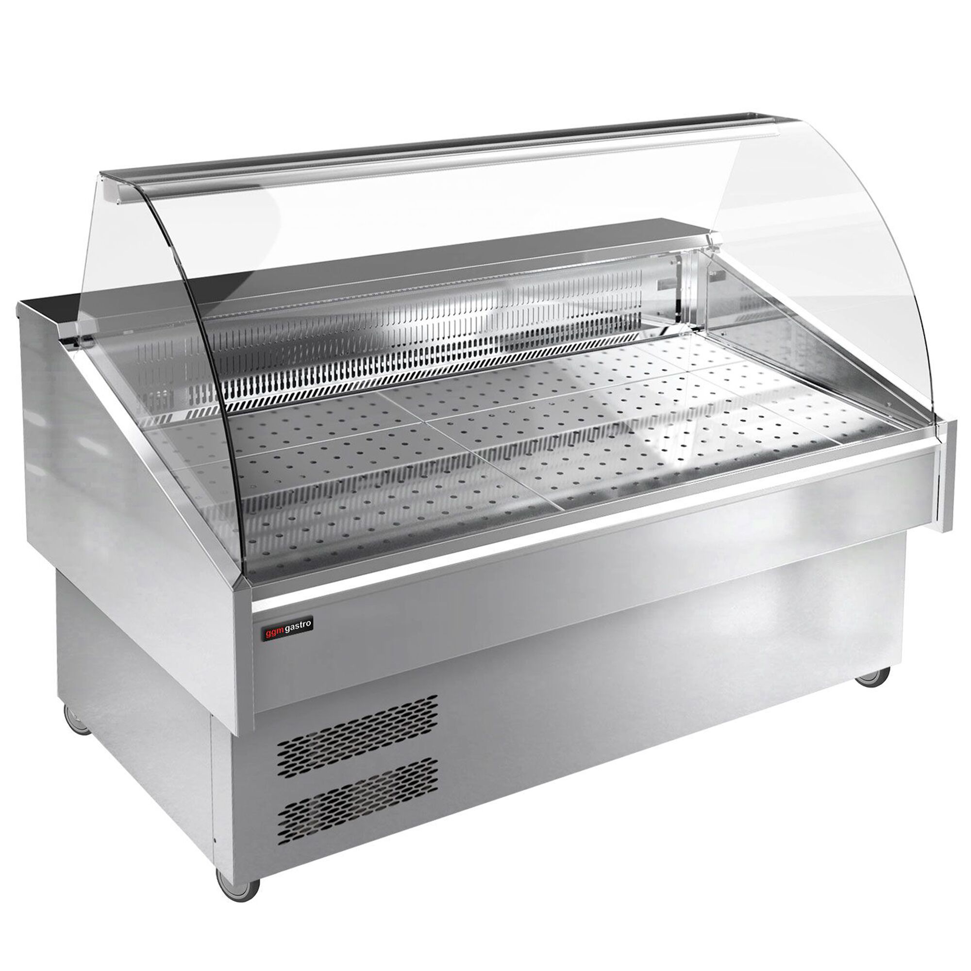 Fish Display Counter / Fish Serve Over Counter - 1500mm - double-glazed curved front glass - LED lighting - with wheels - temperature -1°C to +1°C