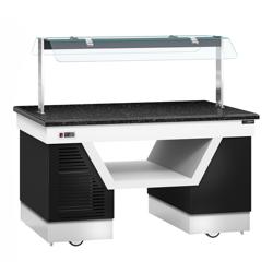 Banco buffet professionale refrigerato BELFAST - 1600mm - con piano refrigerato - su ruote - Nero - Self Service
