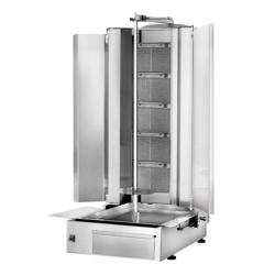 Macchina per Kebab Professionale a Gas  - 5 bruciatori - max 80kg - Da banco - incl. 2 protezioni laterali e 2 sportelli a battente
