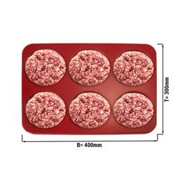 Lis na masové kuličky / hamburgery - plast - velký - Ø 120 mm - červený - 6 otvorů - 175 g