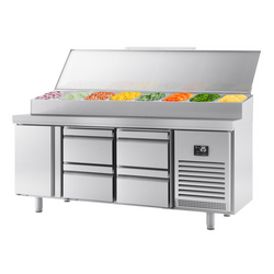 میز یخچالی آماده سازی - 1960*600 میلیمتر - یک درب 11x GN 1/4 و 4 کشو - ویترین استیل