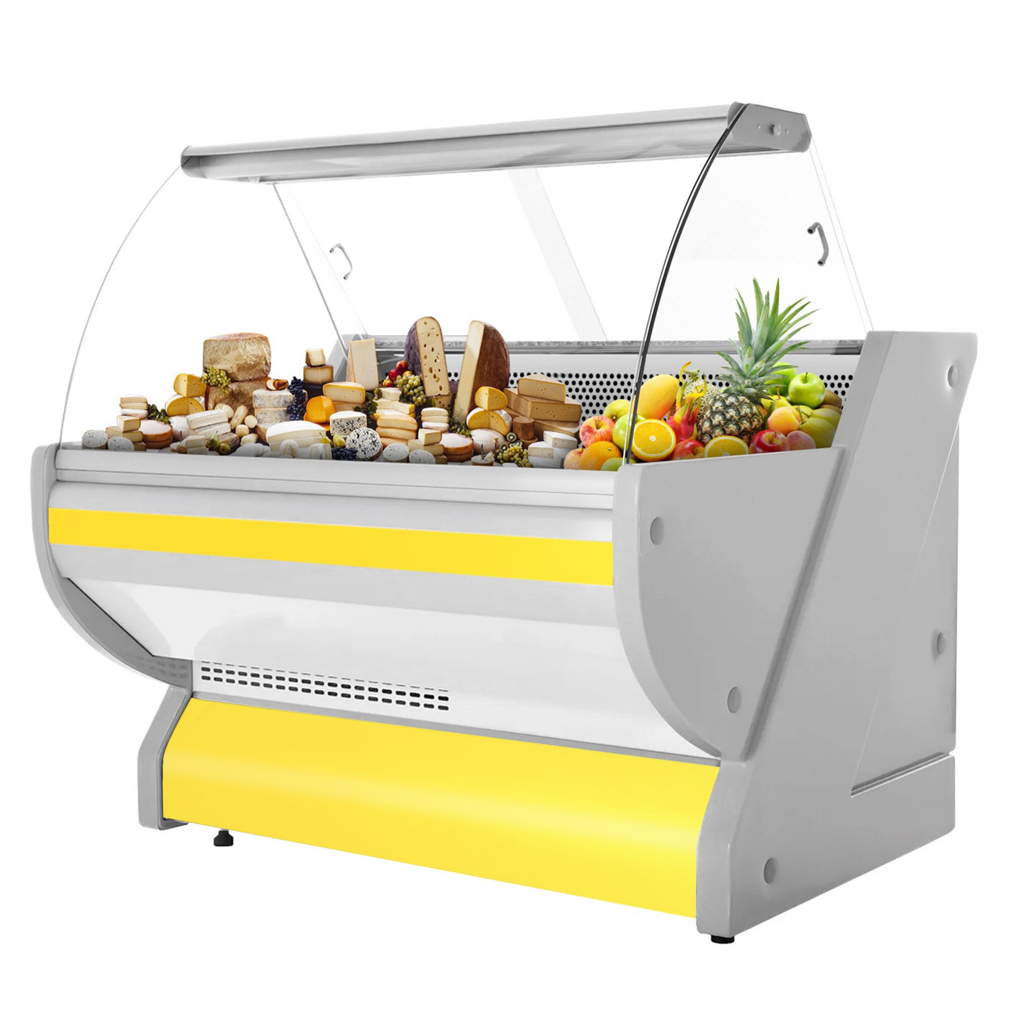 Comptoir vitrine réfrigérée - 1325x1150mm - +1/+10°C - 260L - Vitre bombée - Jaune