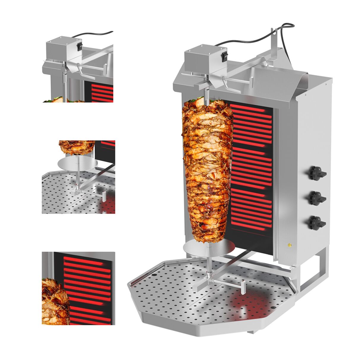 Electric Doner Kebab Grill (Shawarma/Gyros) - 3 Burner - up to 40kg - 5.4kW - incl. 2 double doors & drip tray