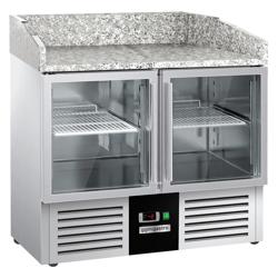 Masa de racire / pizza PREMIUM - 0,9 x 0,7 m - cu 2 usi din sticla si blat din granit