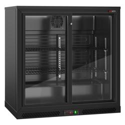 Barkühlschrank - 900mm - 220 Liter - 2 Glasschiebetüren - Außen & Innen Schwarz