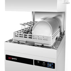 Durchschubspülmaschine - Touch - 9,66 kW - inkl. Zulauftisch links & Auslauftisch rechts - mit Reiniger-, Klarspüler- & Laugenpumpe