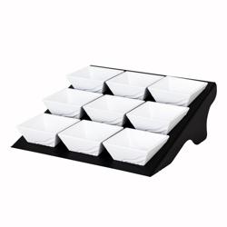 Buffetstandaard - RVS, gepoedercoat - Zwart - met 9 planken - incl. 9 melamine kommetjes 90x90mm - geschikt voor kommetjes 90x90mm