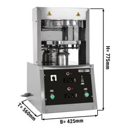 Pizzadeegpers - professioneel - voor pizzabodems Ø 330mm - deeggewicht 100-270g - met verwarmde platen - max 160°C - met timer