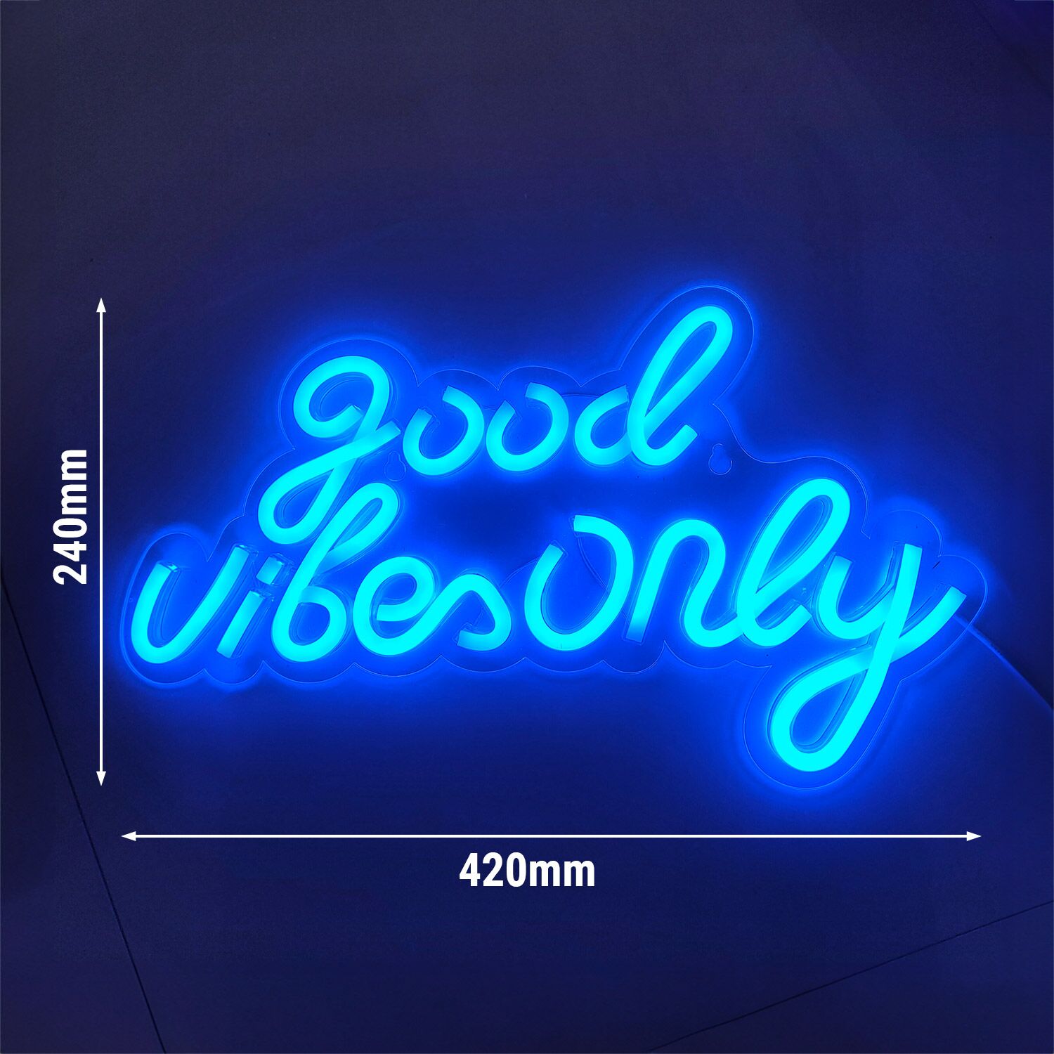 LED- Светящаяся вывеска -  Good Vibes Only - Синяя - 420x240мм