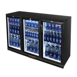 GASTRO-COOL | Frigorífico de bar - 1350mm - 312 litros - com 3 portas de vidro com dobradiças - Preto