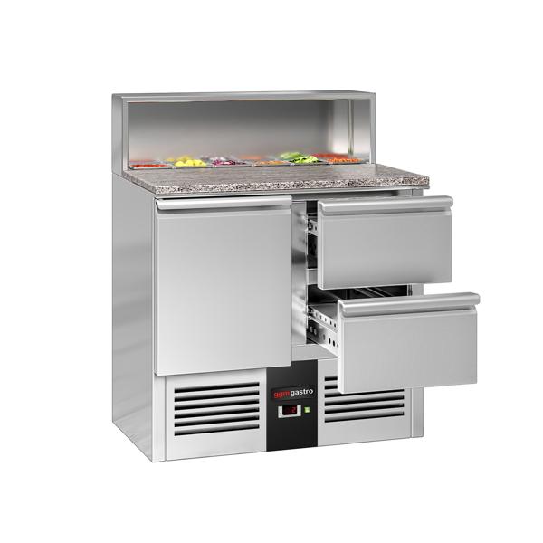 Frigorifico Saladette / mesa de preparação PREMIUM 0,9 x 0,7 m- com 1 porta 2 gavetas 1/2