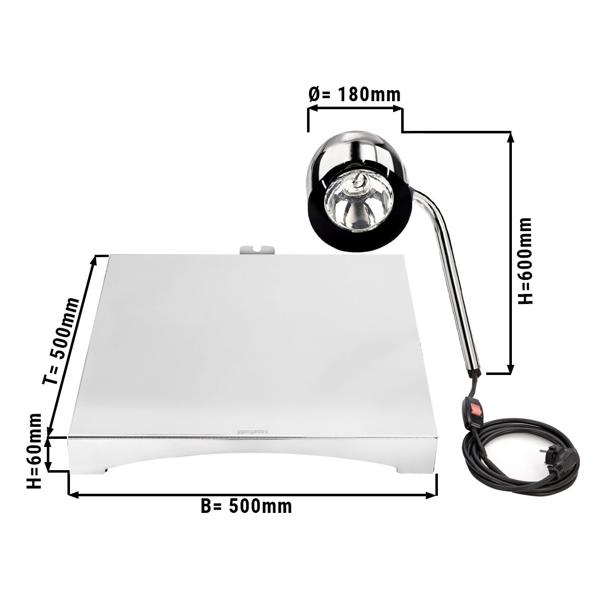 Lampe chauffante infrarouge de buffet – 250 watts – carrée – Argent