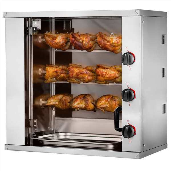 Elektrische mini kippengrill - 6,6 kW - met 3 spiesen voor maximaal 9 kippen