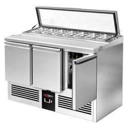 Saladette réfrigérée PREMIUM - 1365mm - 248L - 3 portes - avec découpe pour 7x GN 1/3 & Couvercle verre