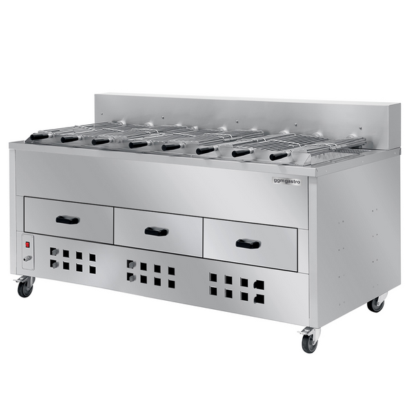 Grill węglowy / opiekacz do kurczaka - 1800 mm - z 8 szpikulcami 