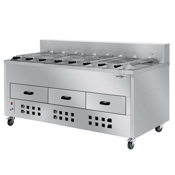 Holzkohlegrill / Röster für Hähnchen - 1800mm - mit 8 Spieße
