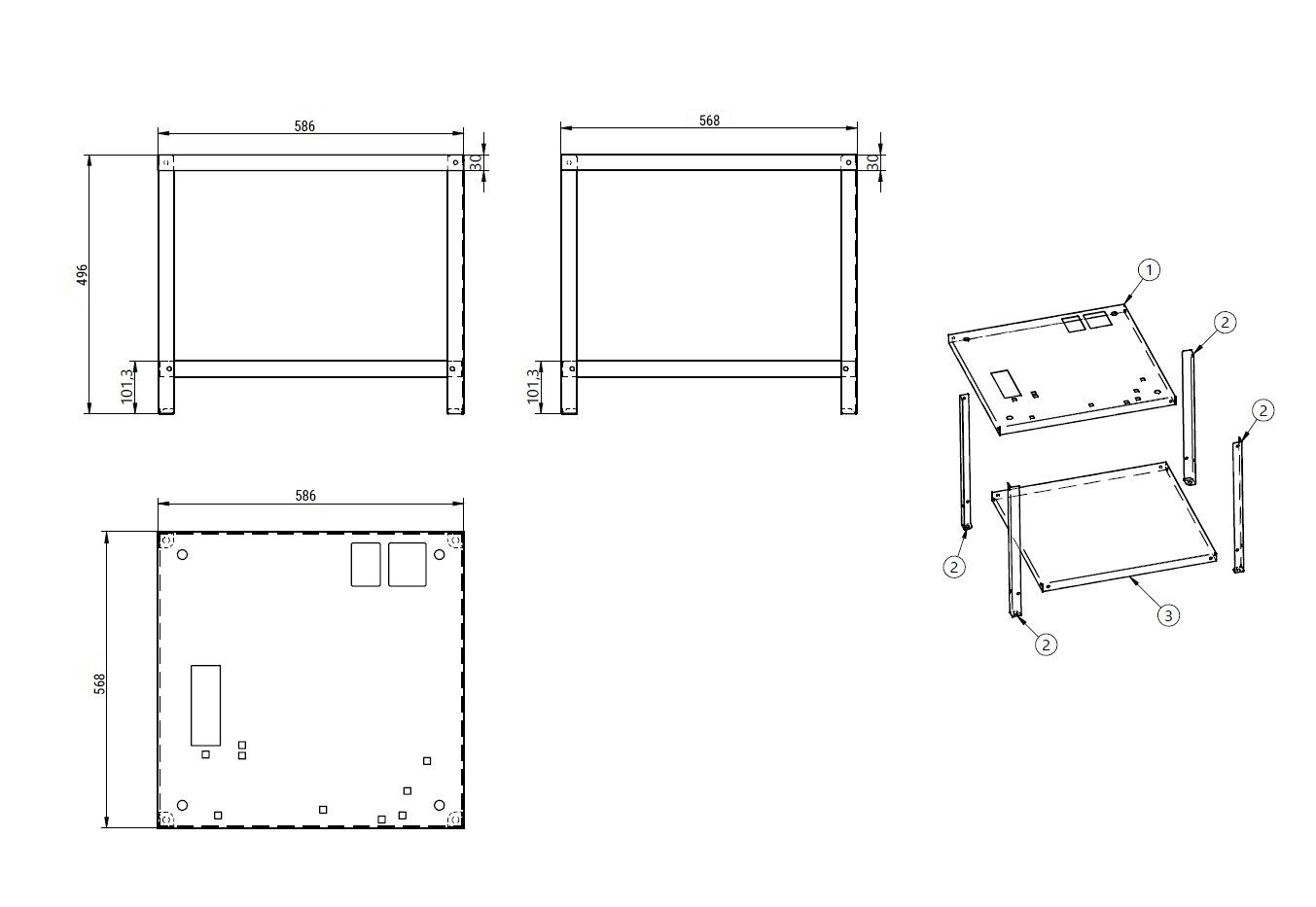 Support PREMIUM - pour lave-vaisselle série GS - 586x568mm - H:496mm