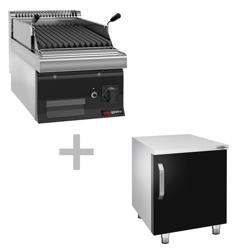 Gas lavasteengrill - 7kW - Staand model - 700mm diep - Zwart - incl. onderbouwkast met 1 deur