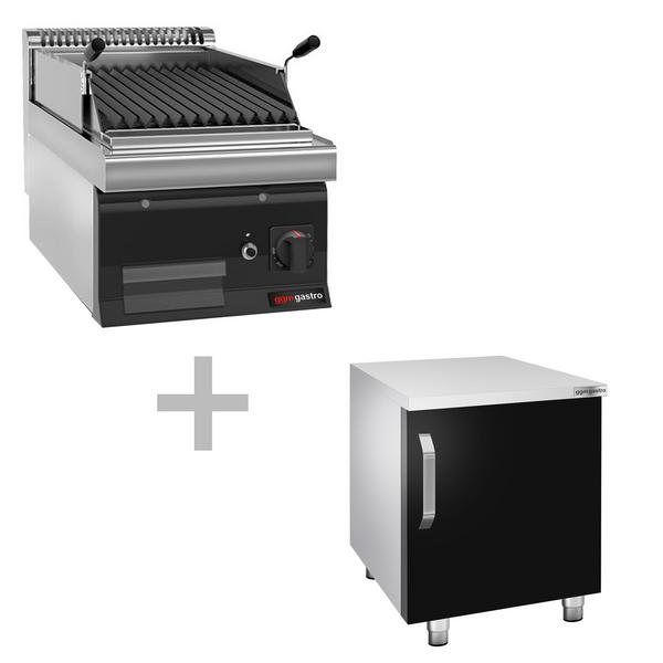 Gas lavasteengrill - 7kW - Staand model - 700mm diep - Zwart - incl. onderbouwkast met 1 deur