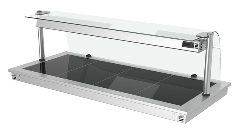 Inbouw warmhoudplaat RVS - met glazen oppervlak - 1460mm - 4x GN 1/1 - 1,8 kW - met glazen hoestscherm