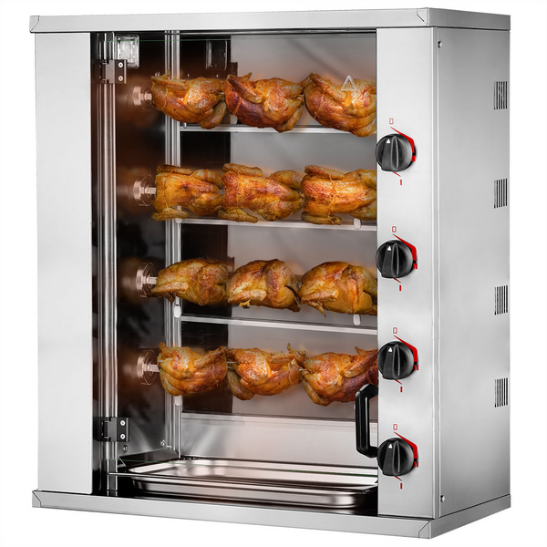 Elektrische mini kippengrill - 8,8 kW - met 4 spiesen voor maximaal 12 kippen