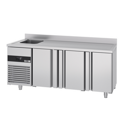 Koelwerkbank PREMIUM - 1900x700mm - met 3 deuren, 1 spoelbak links & achterwand