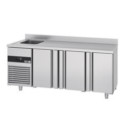 Mostrador refrigerado PREMIUM - 1900x720mm - de trabajo con fregadero a la izquierda - GN 1/1 - refrigeración ventilada - con peto trasero 60mm
