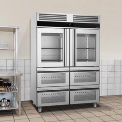 Koelkast met glasdeur RVS PREMIUM - GN 1/1 - GN 2/1 - 1400mm - 1400liter - tot -2°C tot +8°C - met 2 glasdeuren - geforceerde koeling, LED‑verlichting & legroosters