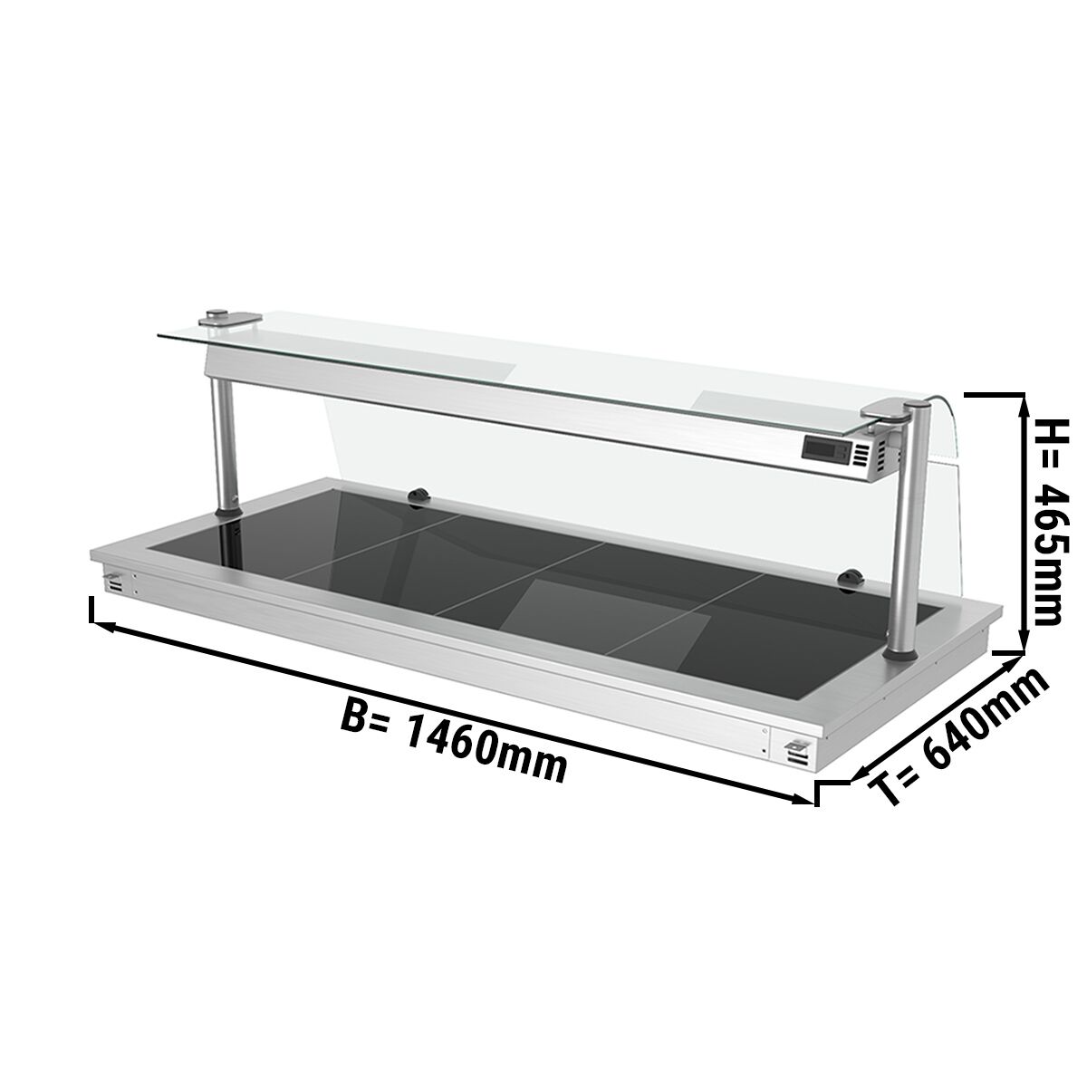 Plaque chauffante encastrable - 1500 mm - 4x GN 1/1 - 1,8 kW - avec protection hygiénique en verre