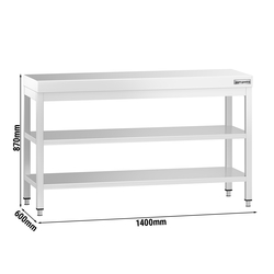 Edelstahl Arbeitstisch PREMIUM - 1400x600mm - mit Grundboden & Zwischenboden