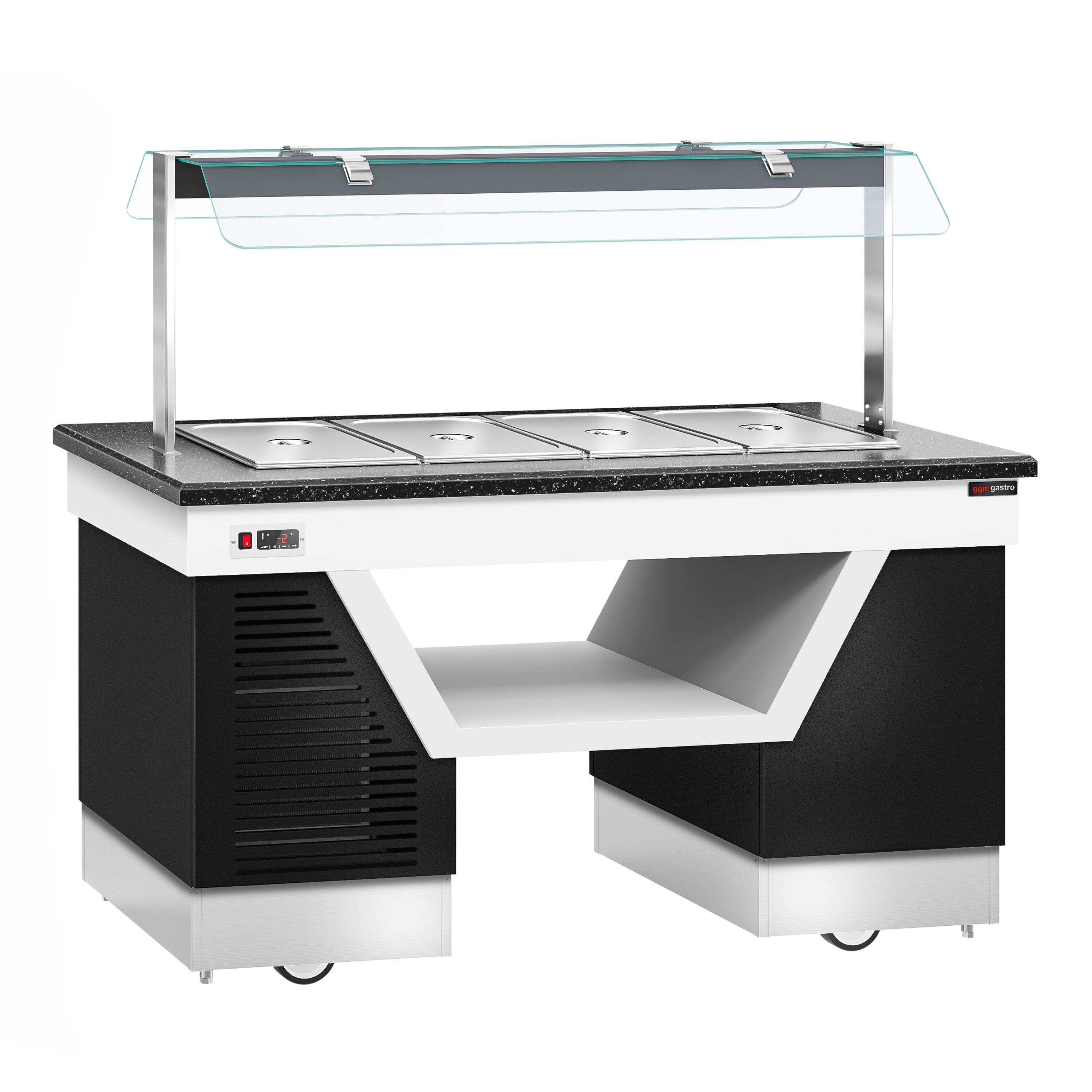 Comptoir buffet froid BELFAST – 1600 mm – avec bac réfrigéré et roulettes – pour 4x GN 1/1          