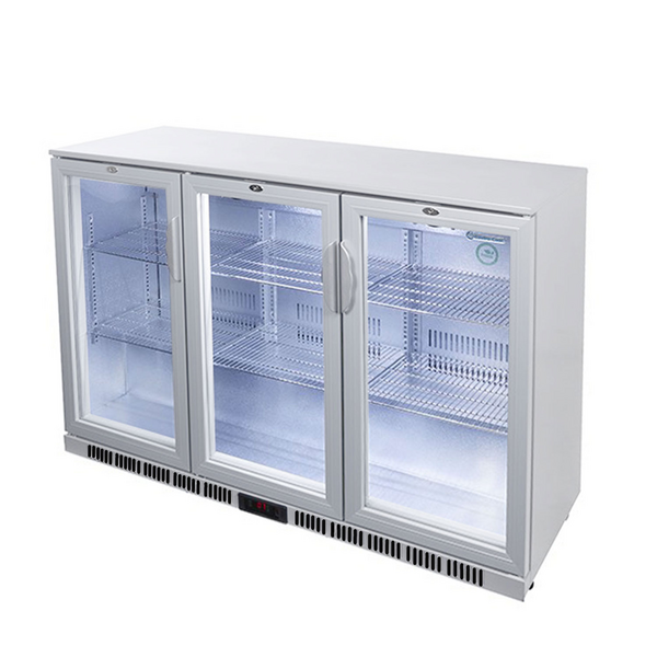 GASTRO-COOL | ثلاجة بار - 1350 مم - 312 لتر - مع 3 أبواب زجاجية مفصلية - فضي