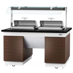 Buffet warmhoud DUBLIN - 1600mm - met 2 chafing dishes & zwenkwielen